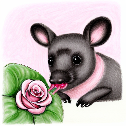 Draw italian brainrot cute mole in pink microwawe eating rainbow rose