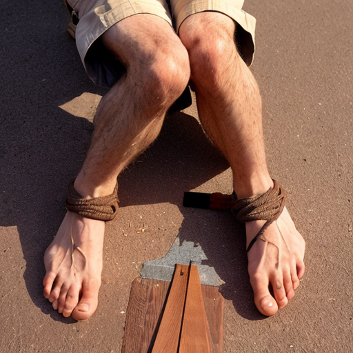A 22-year-old Turkish boy with chubby build is lying on his back on dry asphalt. His legs are raised high vertically toward the sky. A long thick wooden rod is placed horizontally under his bare ankles, and his ankles are tightly bound to the rod with rough rope twisted around the wood and ankles. Two men from the sides holding the wood rod up.

The camera is positioned a few meters away at a slightly elevated angle, looking down at the scene. The soles of his bare feet are clearly facing toward the camera, fully visible and prominent. One of the men is holding a long thin whip. 

The boy is fully clothed and have school uniform on except for his bare feet. His face shows pain and crying. Harsh natural daylight with strong sunlight and hard shadows, dusty atmosphere, gritty realism. Clear view of the school courtyard. Highly detailed realistic foot soles facing the camera, natural skin texture and dirt on feet, 8k photorealistic, documentary photography. Very important: make sure there is only one wooden rod and one pair of feet. Make sure the men are holding the wooden rod up under the boy's ankles. Make sure the feet are correctly tied to the wood up high without any space between. Make sure the feet are paired and completely close together. Make sure in behind there are lines of school boys and a school principle with a microphone.