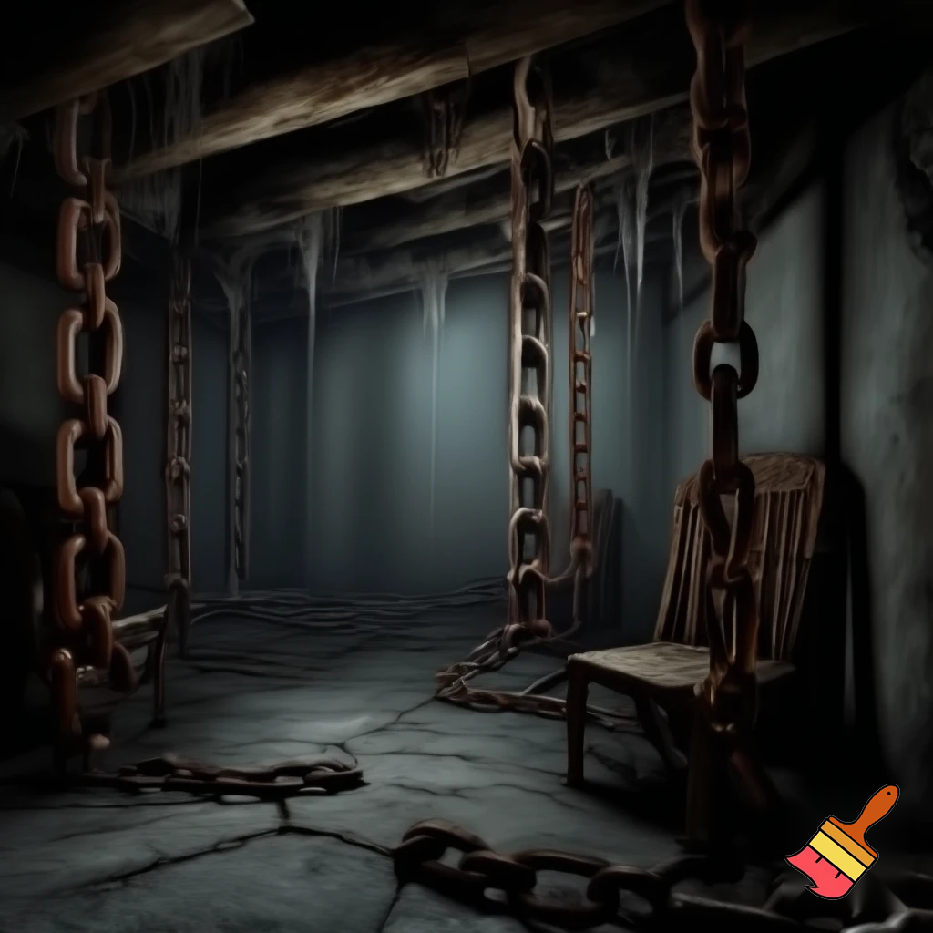 big old bacement whith chains on chairs