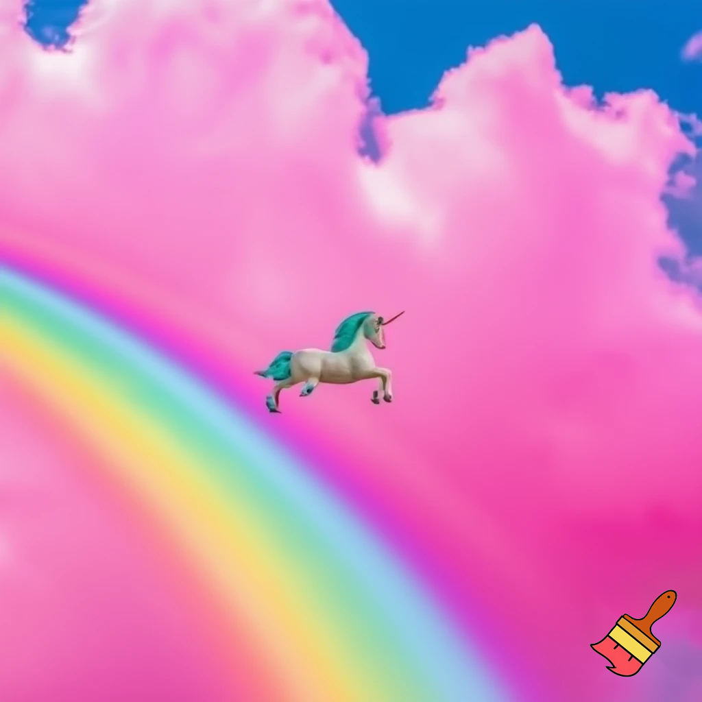 Let the unicorn fly over the rainbow; the weather is pink, and the clouds are made of cotton candy.
