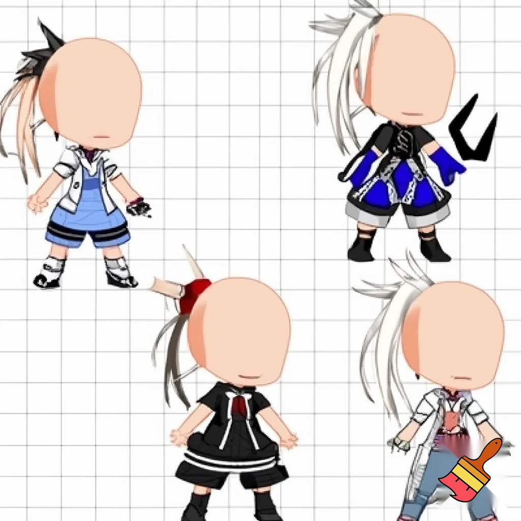 Create an action Chibi base pose image. 4 characters each representing the personalities of Akko, Diana Cavendish, Sucy, and Lotte. So, dress them up as kingdom hearts outfits. But use themes from the show combined with the game. Make sure it’s colored and detailed. Add stars