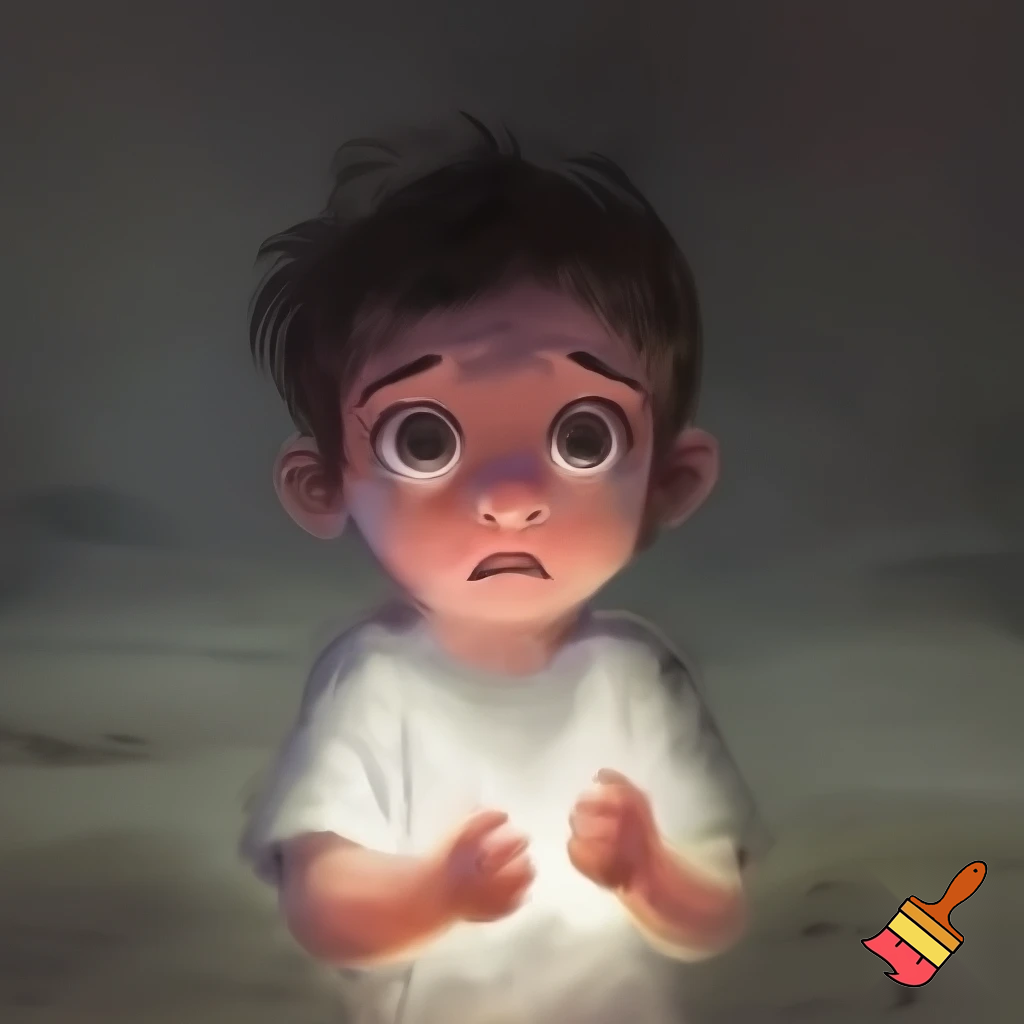 Scared and innocent little boy