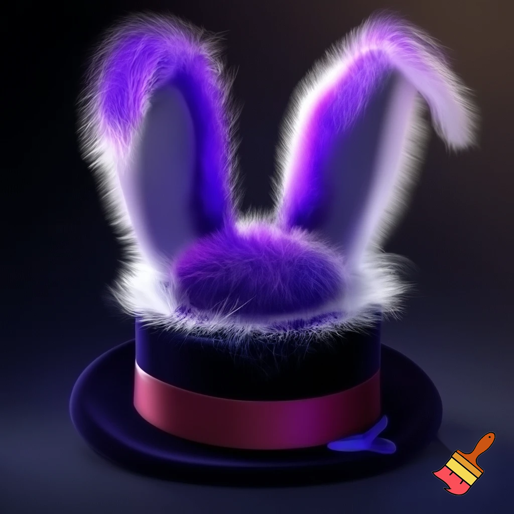 Black top hat with bunny ears velvet white and purple