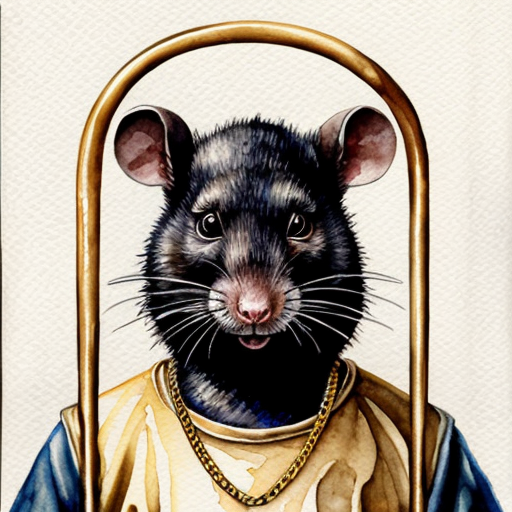  rat, evil, sinister, wearing prison outfit, mugshot style, no human, gold chain
