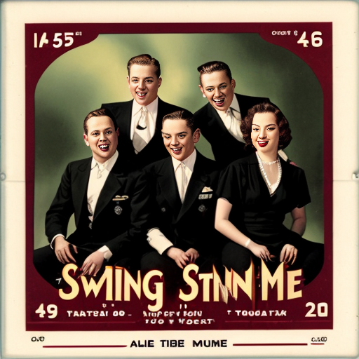 A CD cover with a 1940s style image of swing time singers.