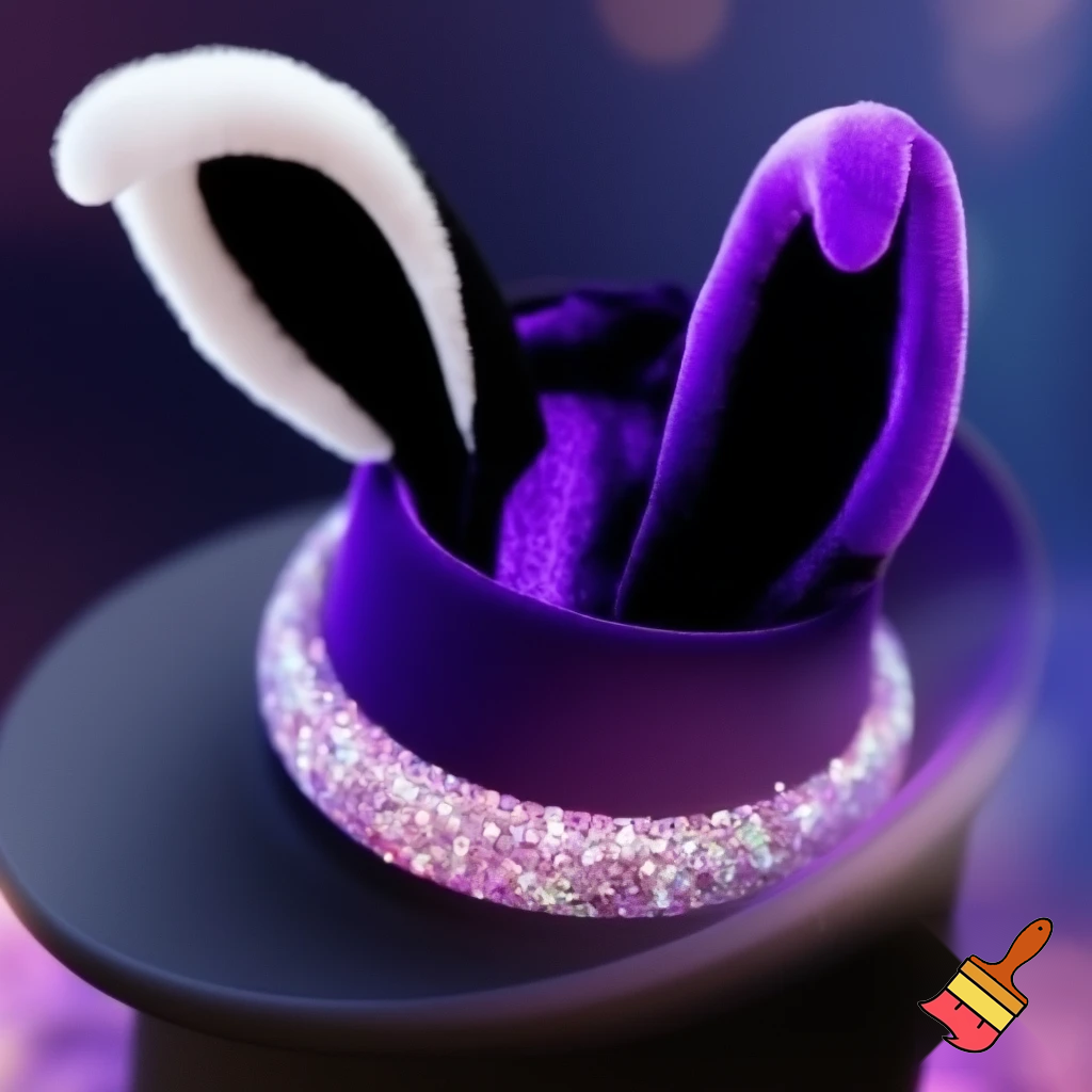 Black top hat with bunny ears velvet white and purple purple and white headband fabric and velvet glitter, purple and pink special present