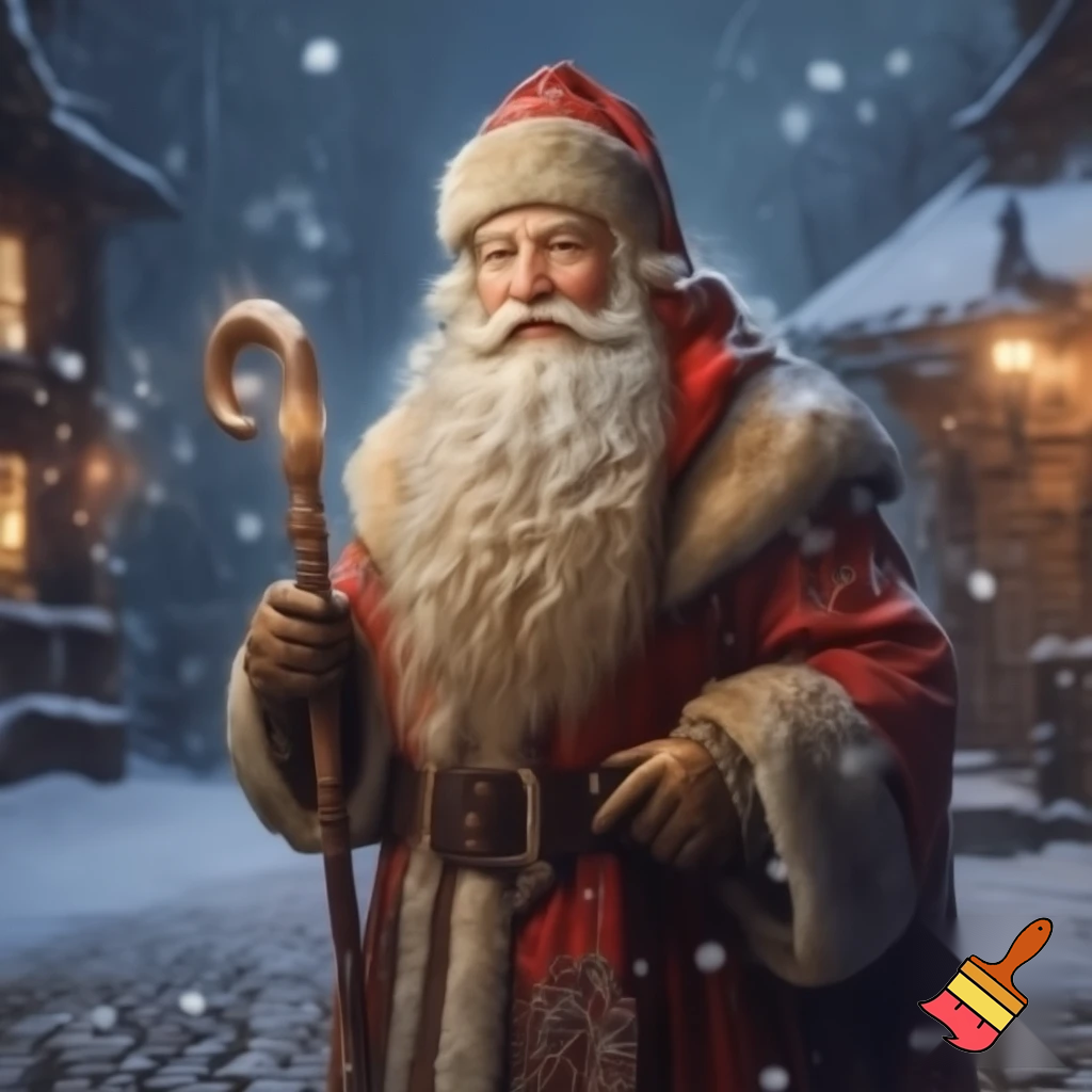 Christmas Russia, Santa Claus walk stick a real person