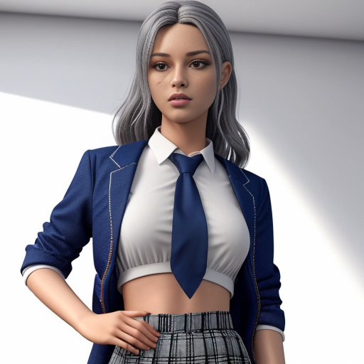 超写实3D服装渲染，无模特，正统JK制服套装平铺悬挂展示，白色基础水手服上衣，经典格纹百褶裙，配套藏青色领结，真实面料质感，纯棉布料纹理，聚酯纤维格纹清晰可见，金属纽扣反光自然，领结丝带光泽，裙摆自然褶皱垂坠感，缝线针脚细节，专业商业影棚打光，均匀柔光无阴影，纯白无缝背景，产品居中构图，8K超清，PBR材质，OC渲染器，商业电商主图，无任何人物