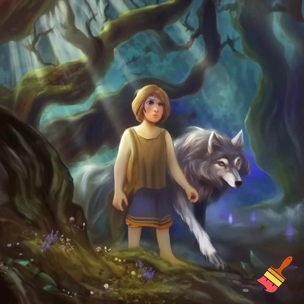 создай картинку в стиле народной сказки Иван Царевич и Серый волк   использую ИИ

