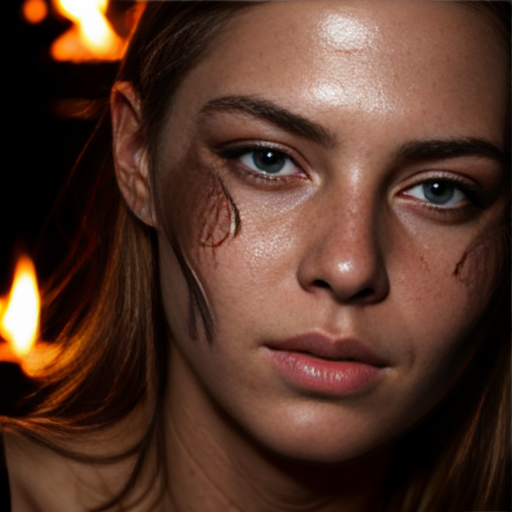 Woman's face illuminated by firelight