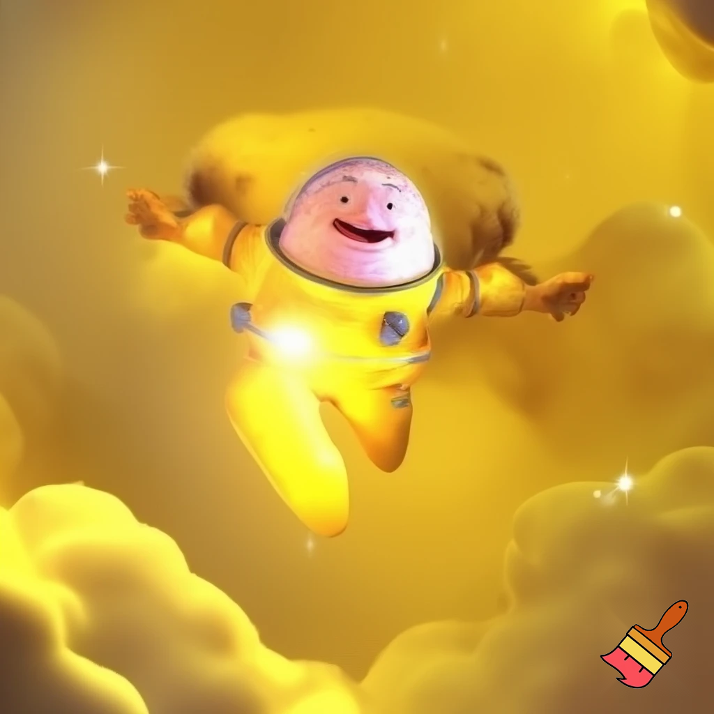 Funny guy flying in yellow space