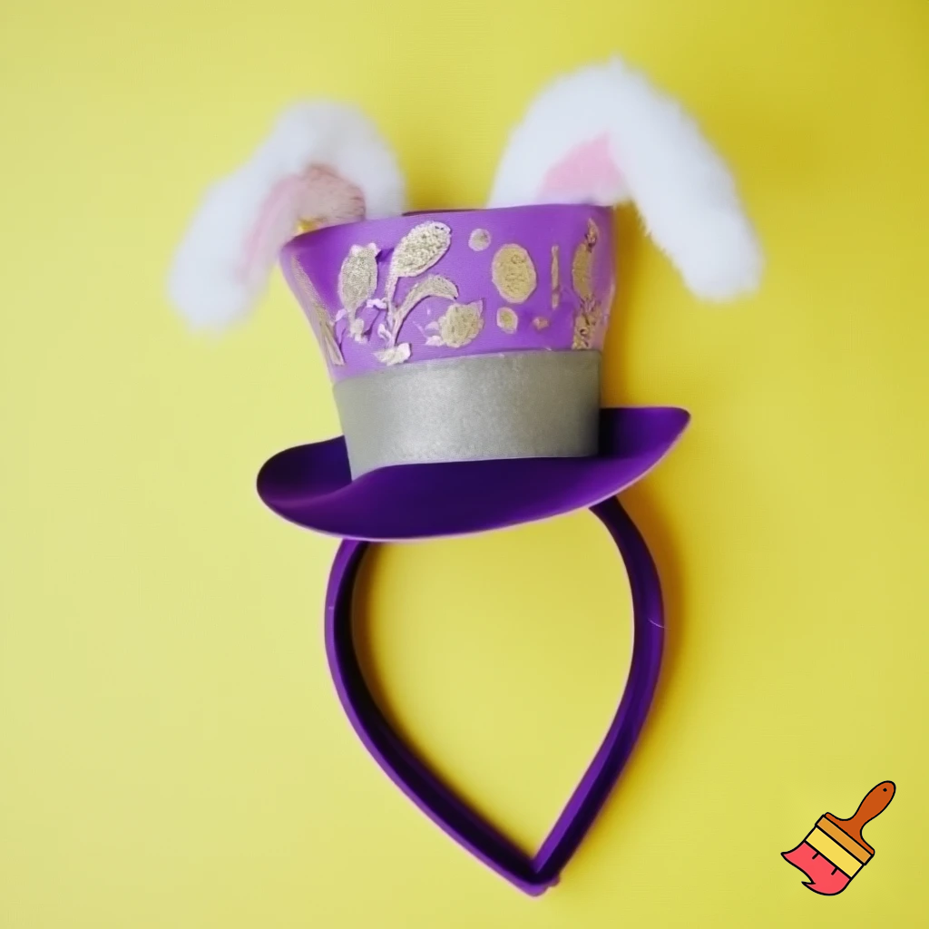 Easter bunny top hat headband, purple and white gold and silver top hat