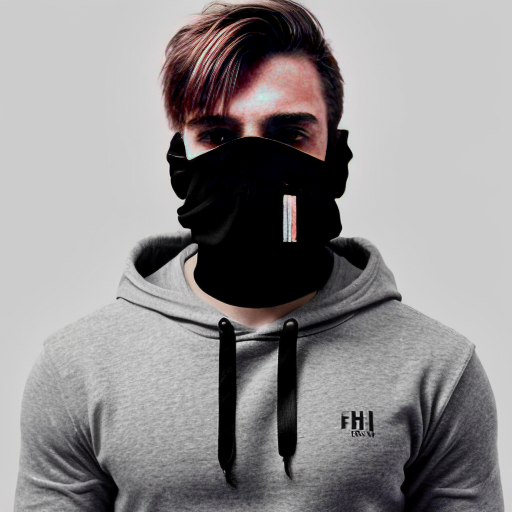 generate me a tall guy with a serious expression. The guy has white messy hair a gray hoodi e a black mask covering his mouth and inside the hoodie has a black shirt with long neck. He has the Hood lifted up and the h ands in the hoodi e' s pockets. The g uy i s 17
