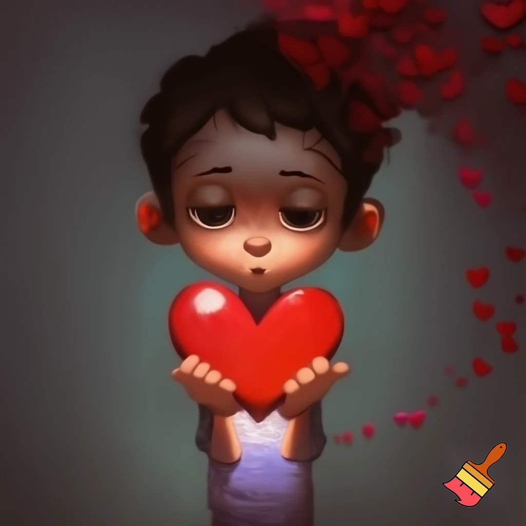 एक लड़का दिल से प्यार करता हुआ, उदास आँखें,
सामने लड़की की याद, हल्का कार्टून स्टाइल,
भावुक माहौल, शाम का समय, कहानी जैसा सीन