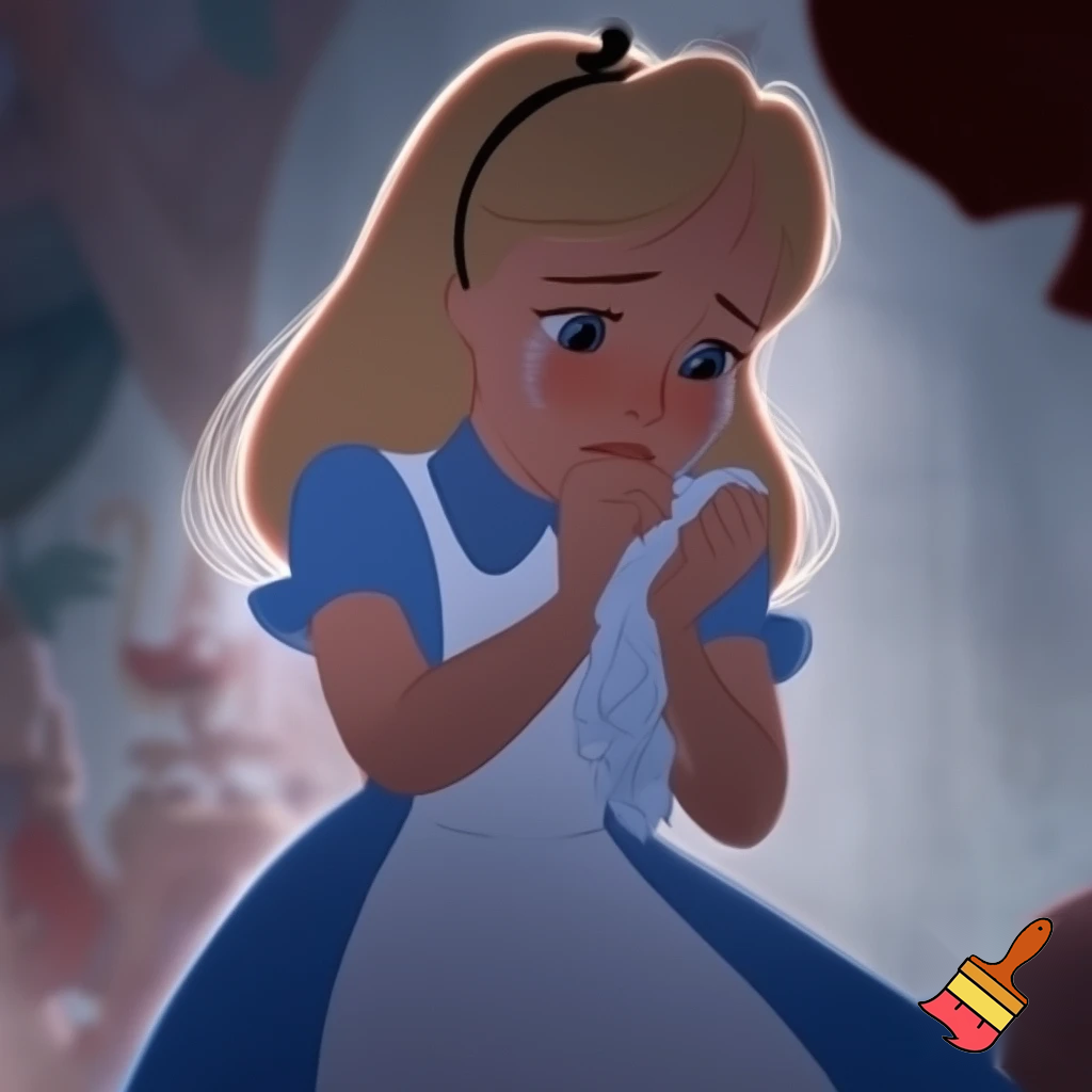 Alice in wonderland 1951 crying into a handkerchief