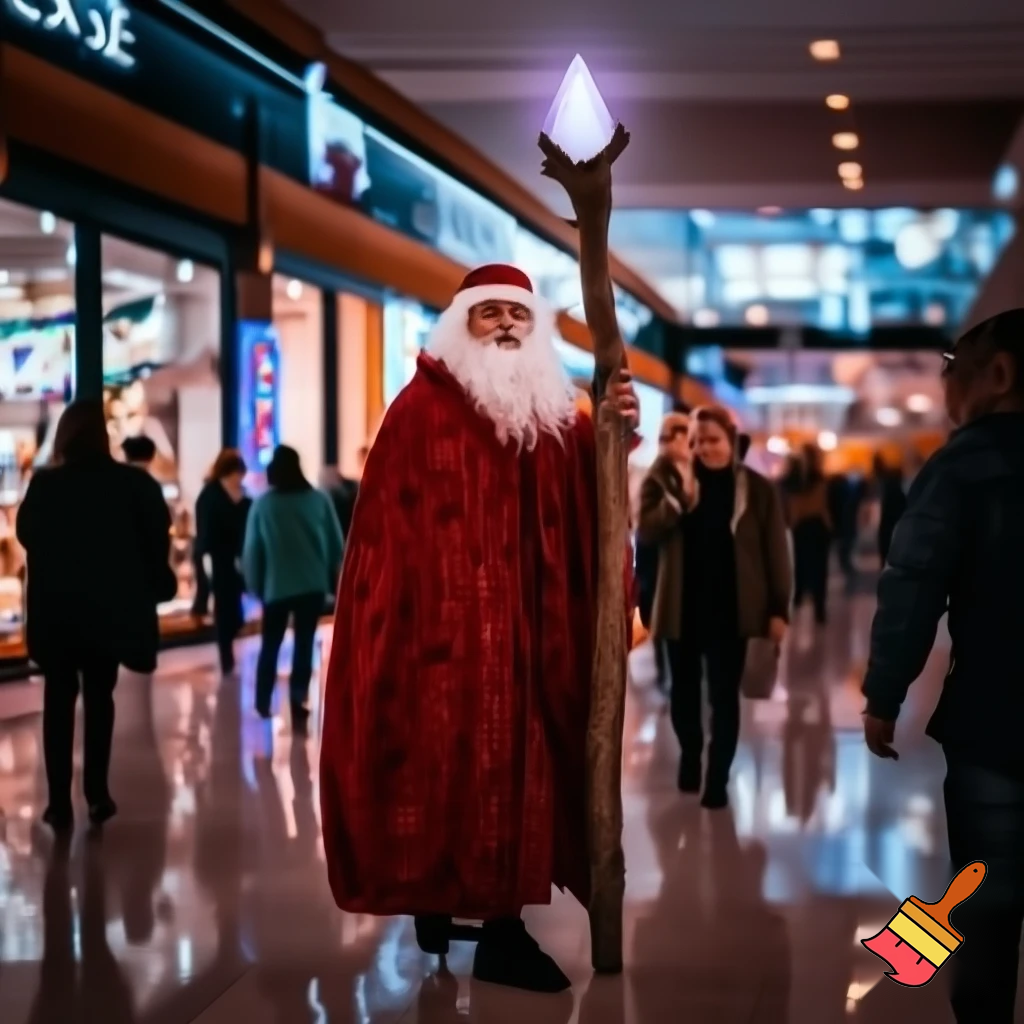 Santa Claus walking at the shopping centre a wizard Santa Claus