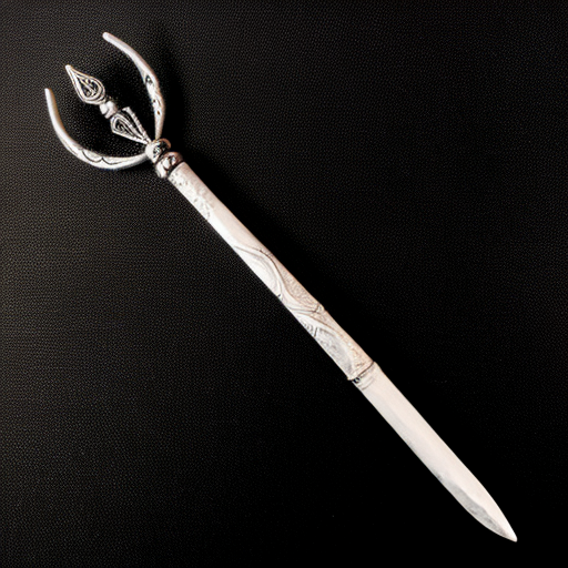 silver and white mystical wand on a solid black background