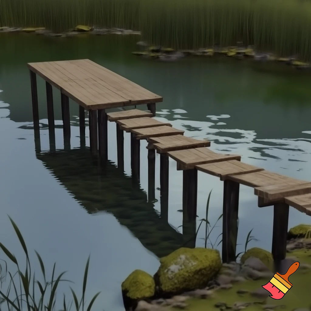 A Dock over a small pond with 18 pilings and a small T shaped end 
