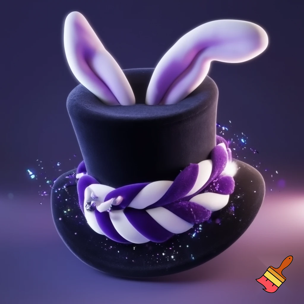 Black top hat with bunny ears velvet white and purple purple and white headband fabric and velvet glitter, purple and pink