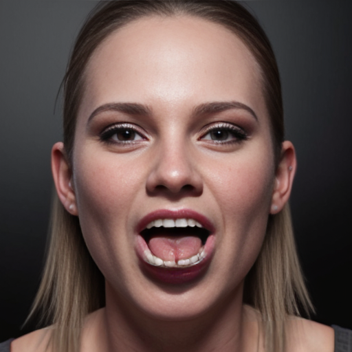 Woman with tongue sticking out looking exited at the screen 