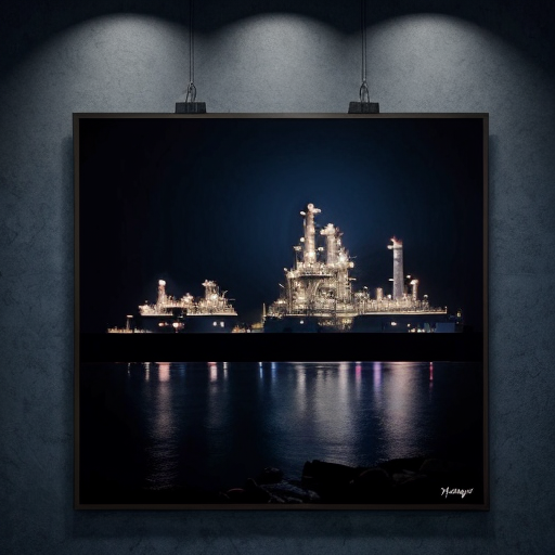 dark blue background with refinery on the right side blending into the dark blue background. The refinery should occupy only 25% of the total area.