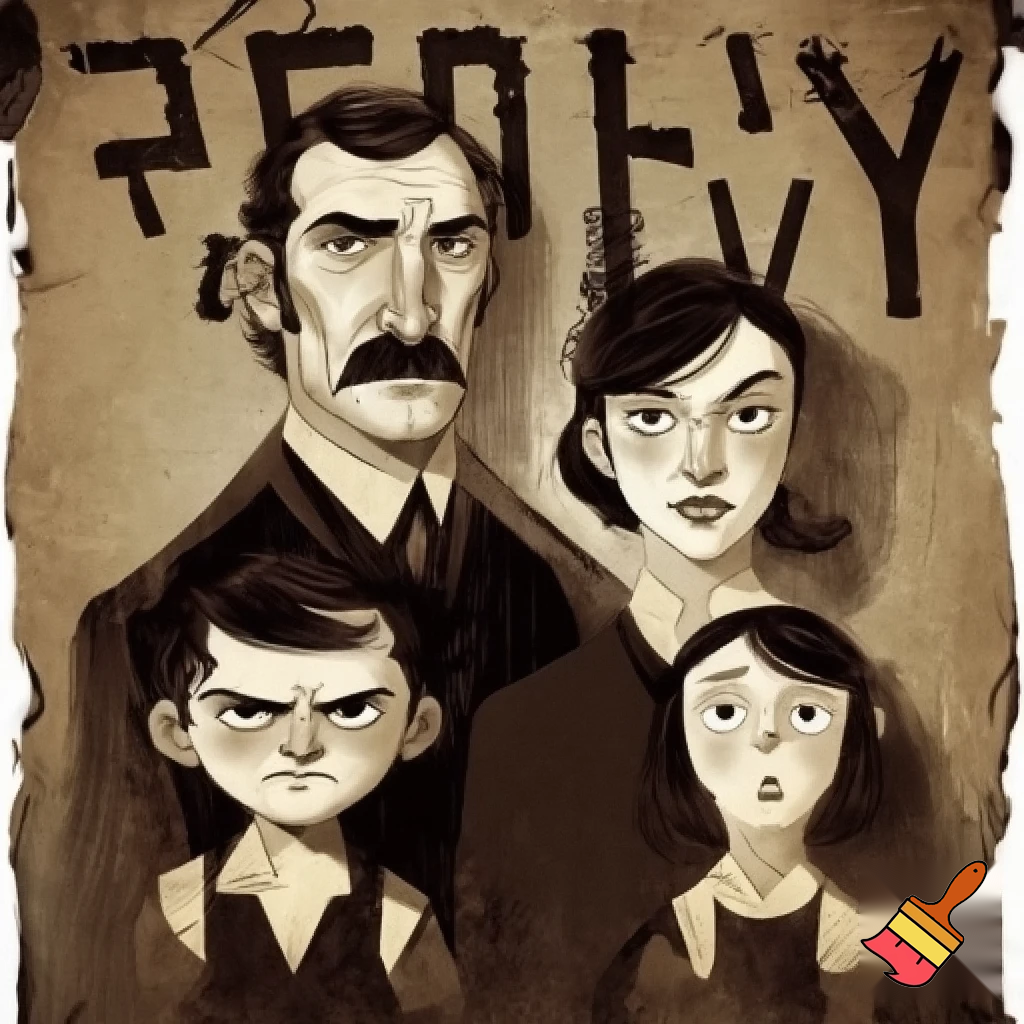 A wanted poster with a family of 4 on it. (Mum, Dad, Daughter aged 7 and a Son aged 13.)
