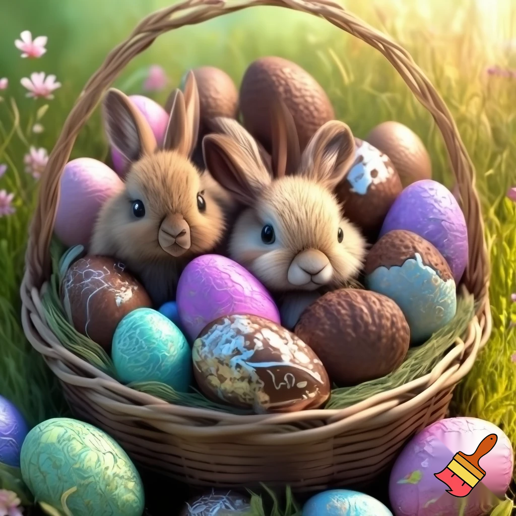 Easter egg basket, chocolate Easter egg basket Easter bunnies, chocolate