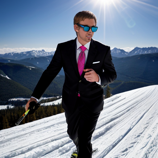 anime frog wearing a suit and tie with cool avaitor sunglasses skiing down a mountain
