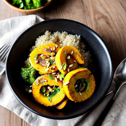 Create a realistic cookbook style photo of the finished dish:
Quinoa and Pumpkin Seed Power Bowl
knowing the ingredients:
•	3/4 cup cooked quinoa
•	1/2 cup roasted broccoli
•	1/4 avocado, sliced
•	1 tablespoon pumpkin seeds
•	1 tablespoon olive oil
•	pinch of salt
Please don't add anything else in the dish, I don't want my reader to think they missed something.
The dish is fully plated and ready to serve.
Style:
modern healthy cookbook photography
natural daylight
editorial food photography
clean minimal background
Composition:
The food is the main focus of the image.
Simple kitchen environment.
Fresh ingredients visible around the plate.
Camera variation (important):
Use a different angle from previous images such as:
top view
45 degree angle
close up plating
side angle
slightly elevated perspective
Keep the lighting style consistent across all images.
Make the food look fresh, vibrant and realistic.
VARIAZIONE AUTOMATICA DELLE INQUADRATURE
Per evitare immagini duplicate, alterna automaticamente:
camera angle
top view
45 degree angle
slightly elevated angle
side plating angle
close up texture shot
camera distance
wide food composition
medium shot
macro texture detail
surface variation
light wood table
white marble surface
stone kitchen surface
prop variation minima
linen napkin
wooden spoon
small ingredient bowls
fresh herbs
Queste variazioni devono cambiare tra le immagini ma mantenere lo stesso stile generale