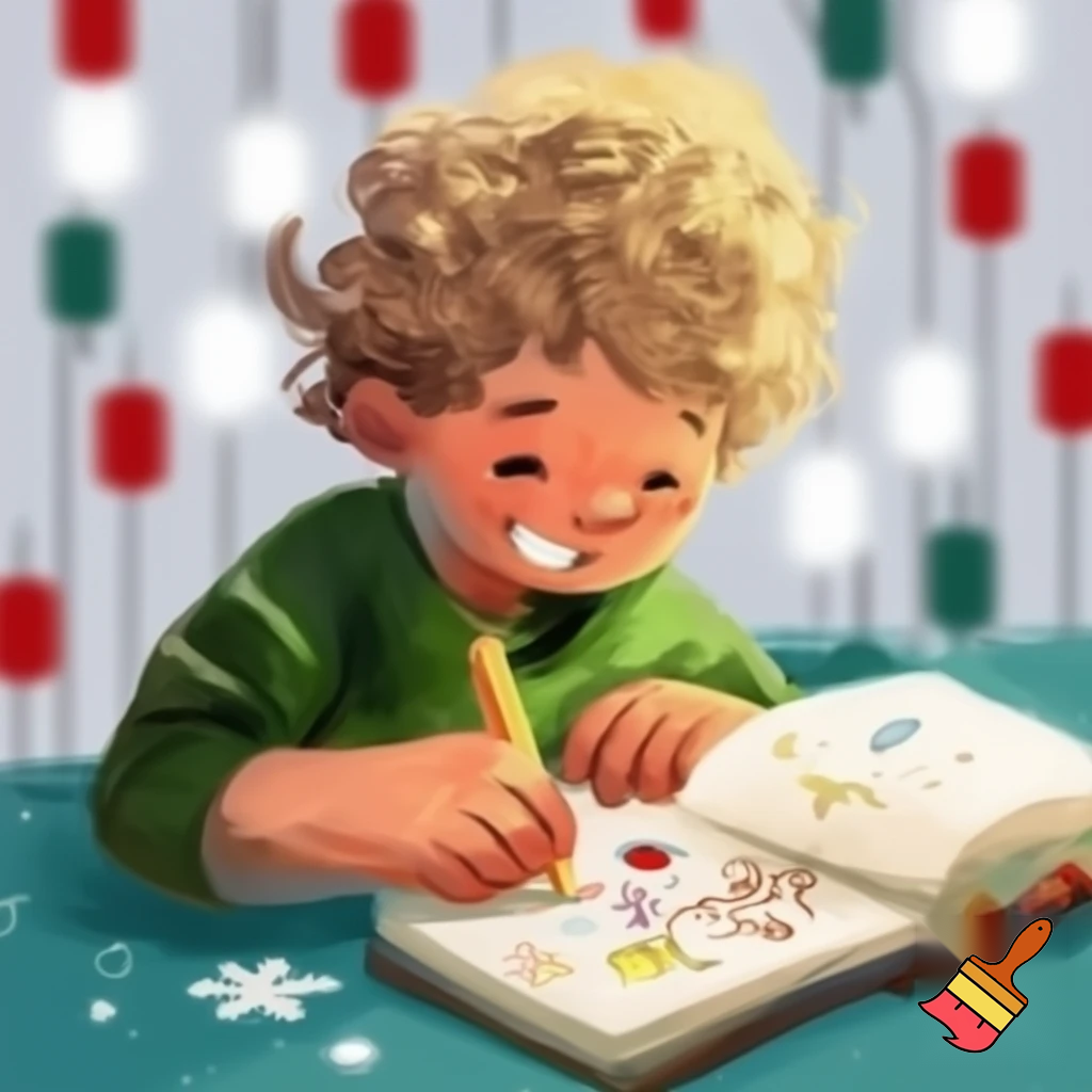 Treba mi čestitka za Božić sa određenim uputama: dječak sa blonde kovrčavom kosom koji voli crtati, moderna čestitka


