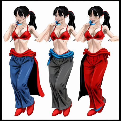 90's disney's 2d aladdin style comic black background and panels of panel 1 giant bubble that transforms into a black haired ponytail woman  with blue skin, blue harem pants red bra and red sash and red curved slippers. 
Panel 2 the blue skinned black haired ponytail woman with blue harem pants red bra and red sash and red slippers then blows a second bubble that transforms into another black haired ponytail woman with blue skin,blue harem pants, red bra and red sash and red slippers. 
Panel 3 then the second black haired ponytail blue skinned woman with blue harem pants and red bra and red sash and red curved slippers then blows a third bubble that transforms into the third black haired ponytail woman with blue skin, blue harem pants and red bra and red sash and red curved slippers. 
Panel 4 and then the third black haired ponytail woman with blue skin, blue harem pants and red bra and red sash and red curved slippers then blows a fourth bubble that transforms into the fourth black haired ponytail woman with blue skin blue harem pants and red bra and red sash and red curved slippers. 
Panel 5 Then the four black haired ponytail women with blue skin , blue harem pants, red bra and red sash and red curved slippers then raising their arms and hands together  
panel 6 and the four Black hair ponytail women with blue skin ,blue harem pants red bra , and red curved slippers swaying their hips. 
Panel 7 then the belly bugles of the four black haired ponytail Women with blue skin, blue harem pants, red bra and red sash and red curved slippers merging and fusing together and swelling. 