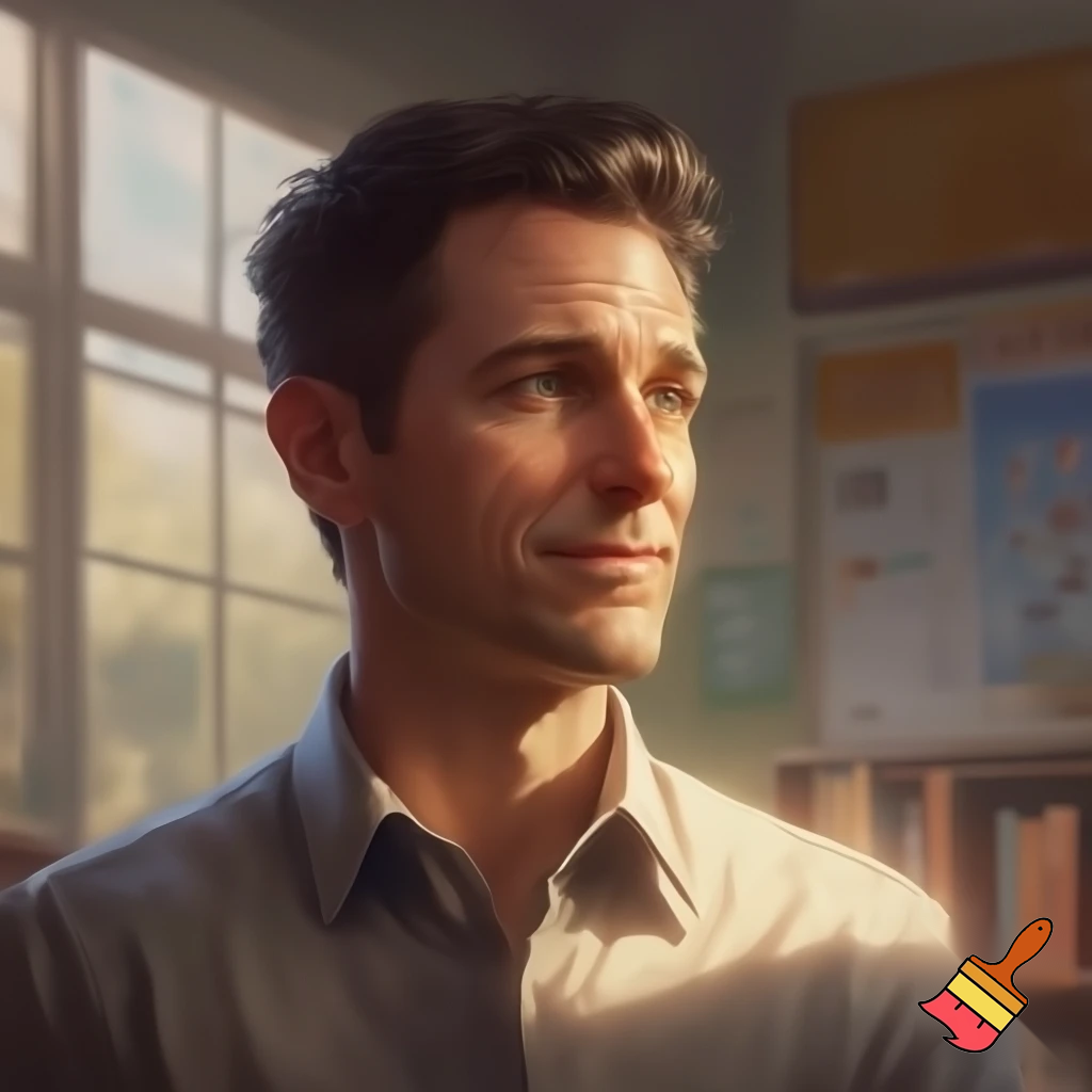 A male teacher, hyper realistic, nice lighting