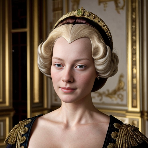 a woman wears a rococo powdered wig in versailles