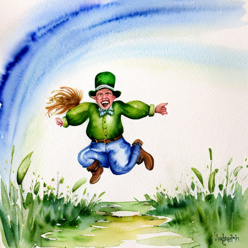 leprechaun running through grass laughing hysterically