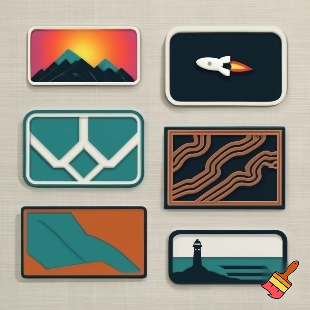 Создай патчи с разными изображениями прямоугольной формы для кепки 