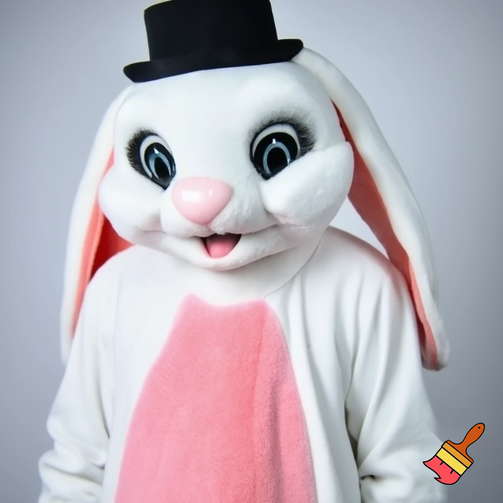  Mascot costume Easter bunny costume top hat pink and white
