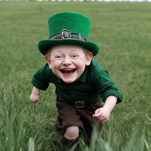 leprechaun running through grass laughing hysterically