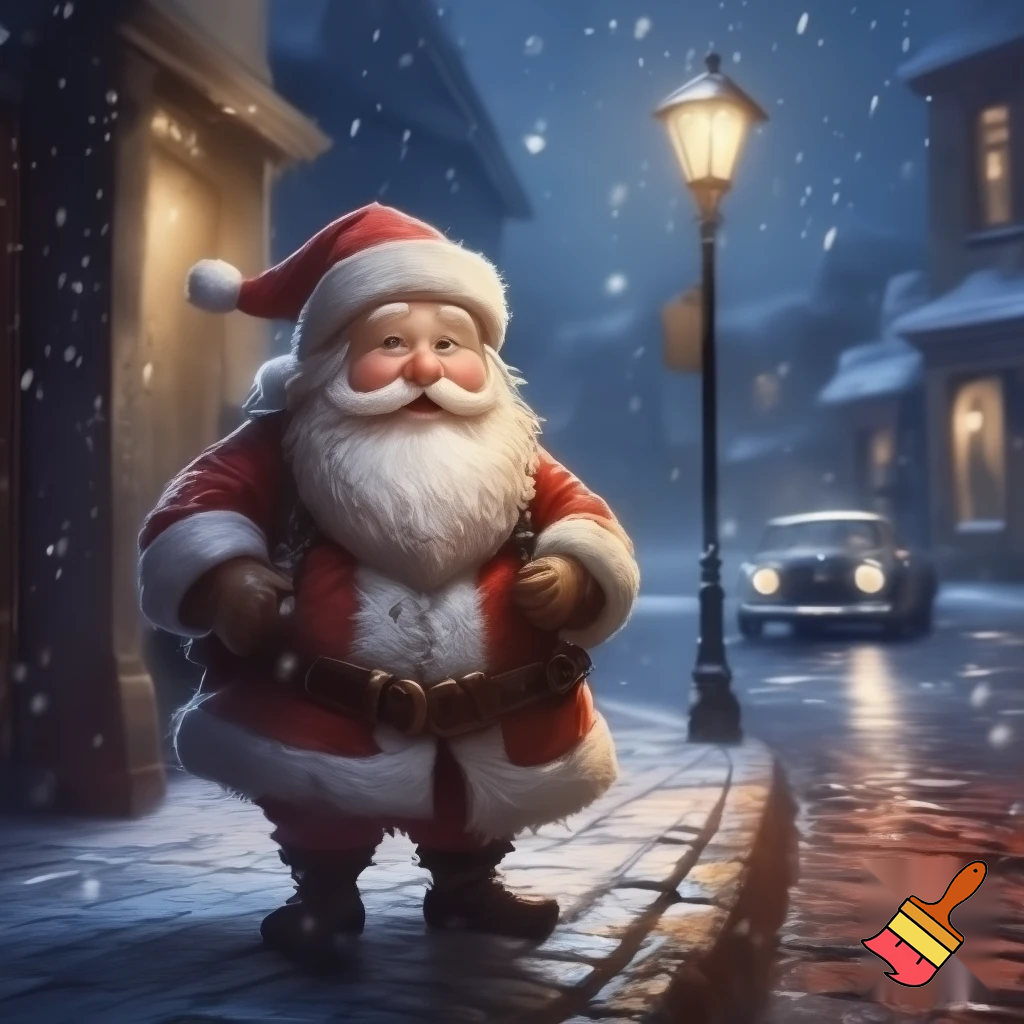 draw me a Santa Claud  with a hat waiting for the car to pass the street