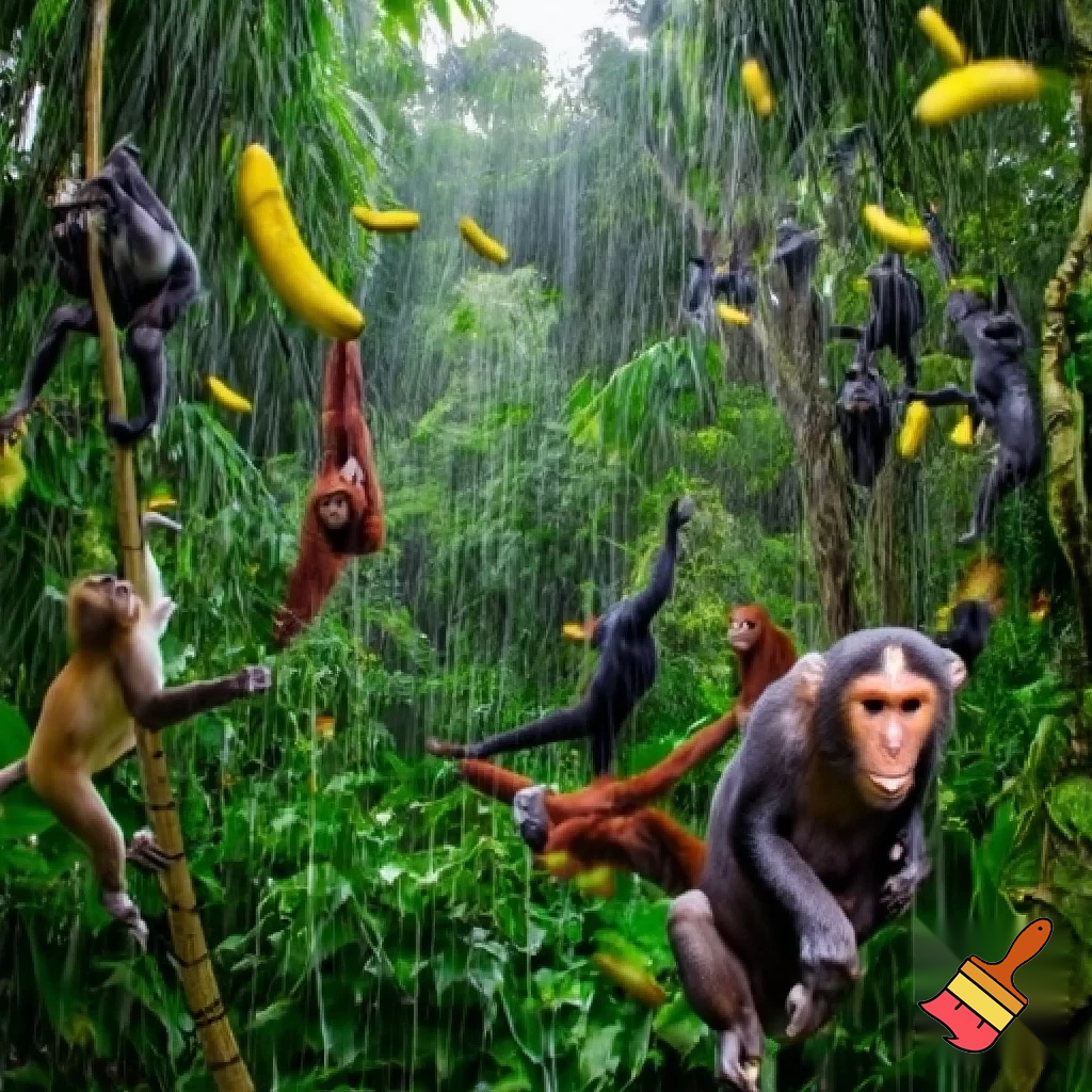 Hazme un grupo de monos en la selva y que llueva bananas