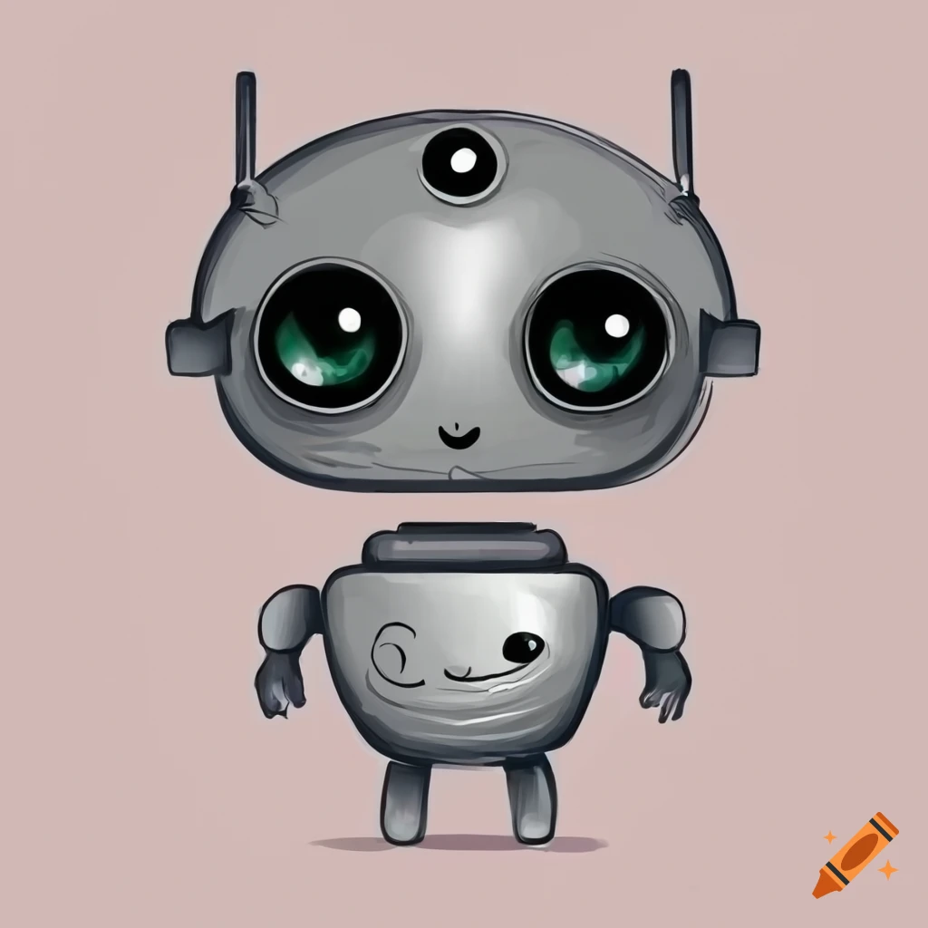 extraterrestrial robot, big eyes, jatpack, playful, cute, black and white, line art