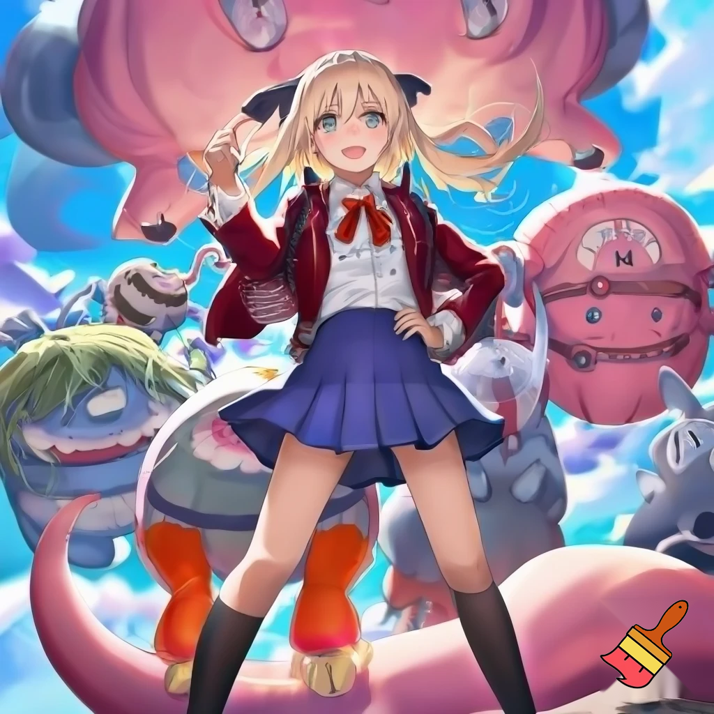 Anime schoolgirl with huge tiddies.