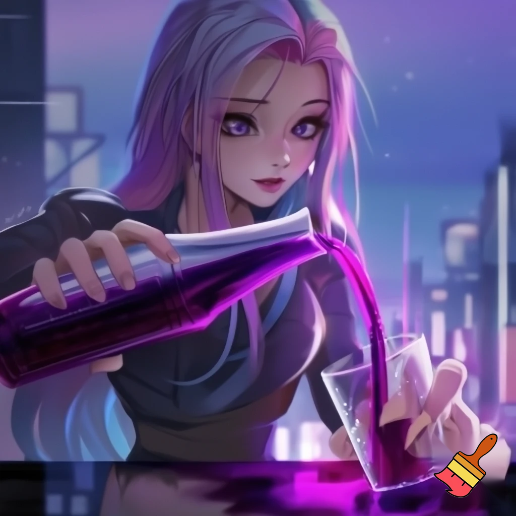 Anime girl pouring lean 