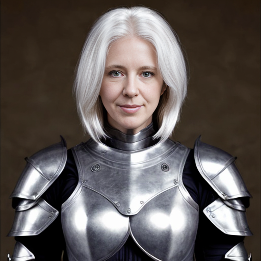 Tall white-haired woman in armor