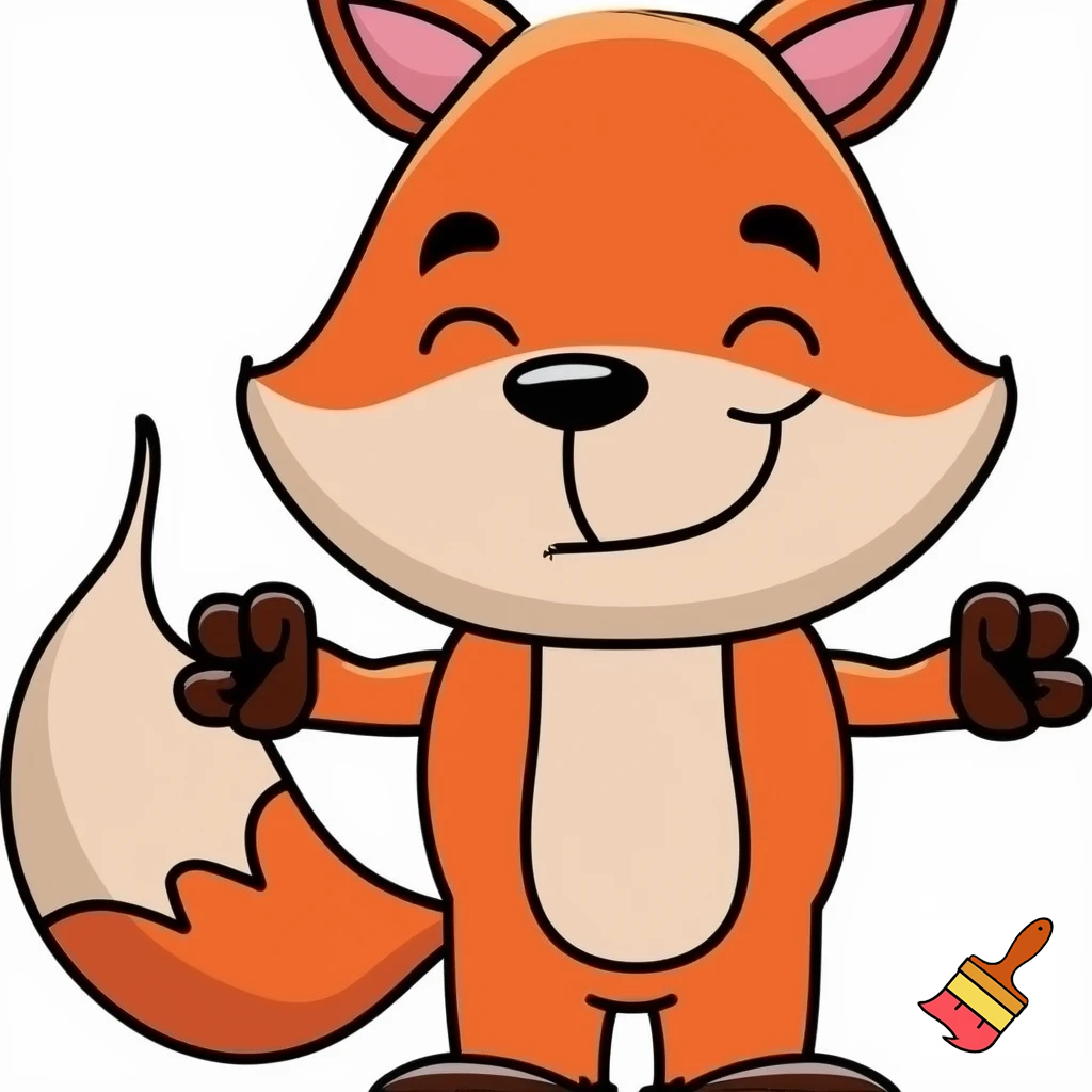 A cute cartoon fox on its hind legs.