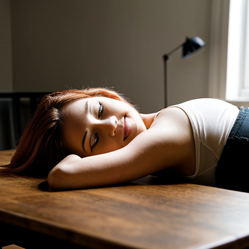 woman in a house laying on a table