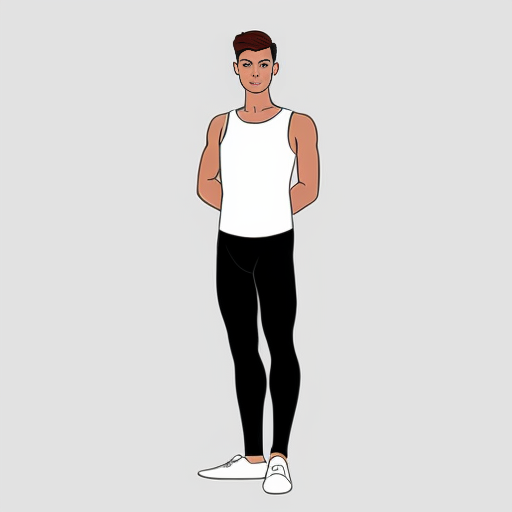 Männlicher Ballettänzer gerade stehend von vorne mit langer Leggins als minimalistische karikaturhafte Zeichnung wie mit dickem schwarzem Filzstift auf weißem Hintergrund