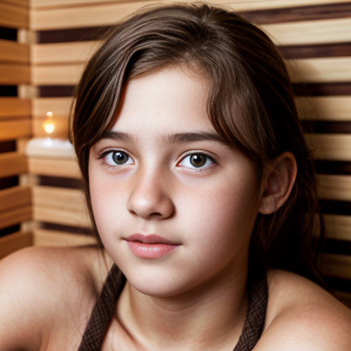 a self portrait of a 14 year old girl with wavy dark brown hair and brown eyes with a diamond face shape teenager ,sauna