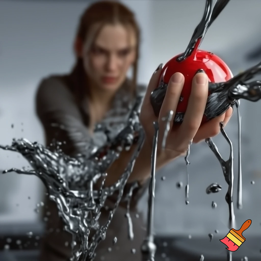 julie qui explose une balle antistress dans sa main pleins de liquide coule crayon graphite