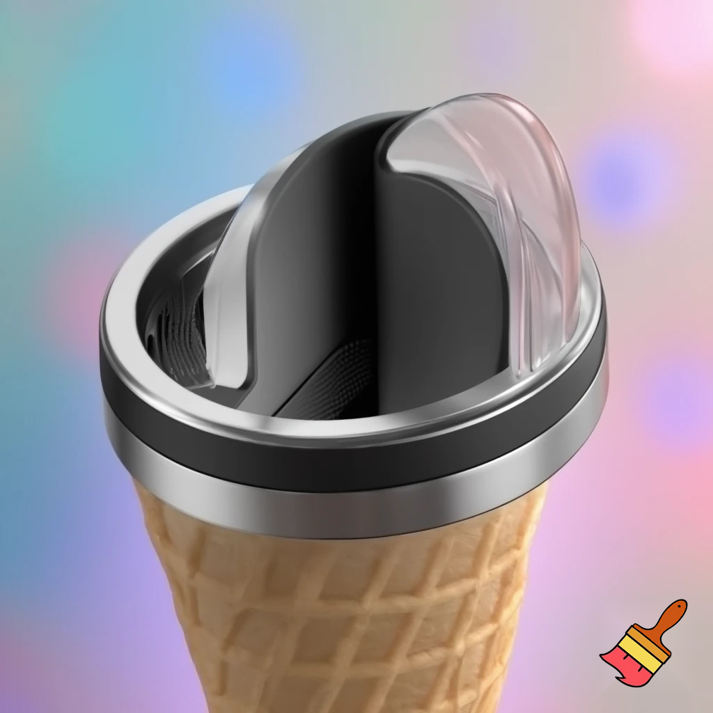 Picture of an ice cream cone holder that keeps the cone cold it is over the cone. It should have lots of detail