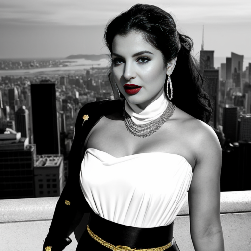 full merged narrative of your reimagined Ann Darrow in a Japanese anime manga-style adaptation of King Kong (2005):

🗽 King Kong: The Mistaken Beauty — Anime Manga Novelization
Chapter 1: The Spotlight
She stands center stage in a grand, gilded theater, bathed in golden light. Her dark hazelnut bronde hair cascades in soft waves, framing a face lit by bold red lips and eyes full of mystery. She wears a form-fitting, sleeveless white evening gown that hugs her silhouette like a second skin. Full opera-length gloves add a touch of vintage elegance, while a separate draped scarf at the back of her neck creates the illusion of a cowl neckline—an homage to the original Ann Darrow.
Her accessories shimmer: elaborate rhinestone earrings, each composed of two diamond-shaped segments, catch the light with every movement. Draped low around her waist is a gold chain belt, with extra loops that swing gently as she walks, adding a rhythmic sparkle to her graceful steps.
She is not Ann Darrow. She is the Iranian Jewish heroine—an actress, a dreamer, a woman caught in the wrong myth.
Chapter 2: The Mistake
Suddenly, the theater trembles. A shadow looms. The audience screams. From above, Kong descends—his massive form silhouetted against the city skyline. His eyes lock onto her. Confused. Haunted. Hopeful.
He reaches out.
She freezes, arms outstretched in a dramatic pose, caught between terror and awe. The rhinestones glint. The scarf flutters. The illusion is complete.
Kong grabs her.
The crowd gasps. The city holds its breath.
Chapter 3: The Realization
High above the streets, atop the Empire State Building, Kong cradles her gently. She speaks—softly, in a language he doesn’t understand. Her voice is calm, her gaze steady. She is not Ann, but she is something else: brave, kind, radiant.
Kong stares. The illusion fades. He realizes the truth.
Too late.
The planes arrive. The city’s fury rains down. She screams—not in fear, but in protest. Kong shields her, wounded but resolute.
Chapter 4: The Legacy
She survives. Kong does not.
But the world remembers her—not as a mistaken identity, but as a symbol of grace under pressure. Her image becomes iconic in manga panels: the white gown, the gold belt, the rhinestone earrings, the moment of mistaken beauty that changed everything.